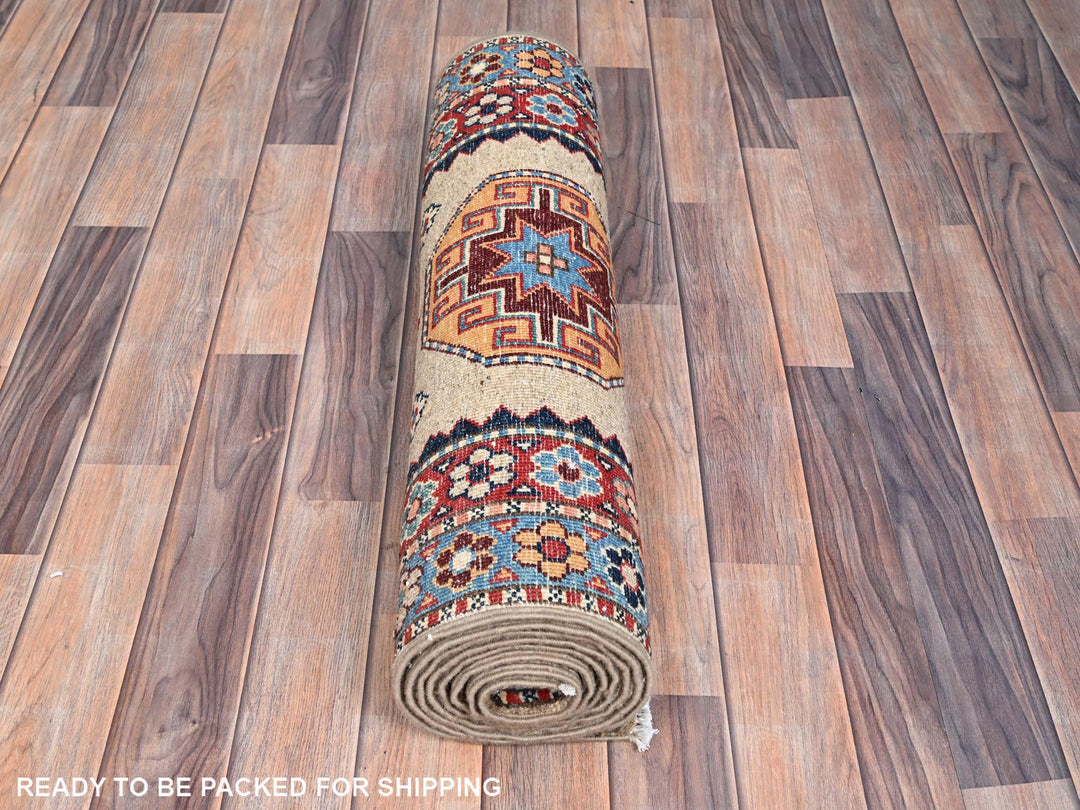 2'7" x 9'8" New Hand Knotted Beige Wool Runner Oriental Rug - MOA10286460