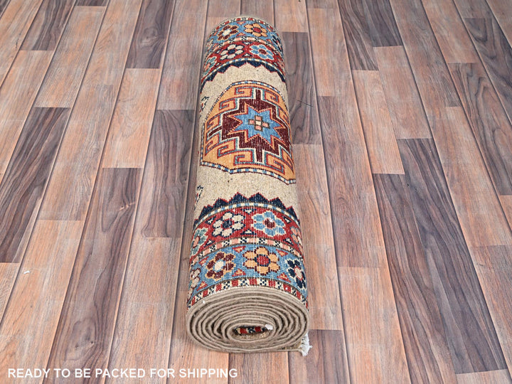 2'7" x 9'8" New Hand Knotted Beige Wool Runner Oriental Rug - MOA10286460