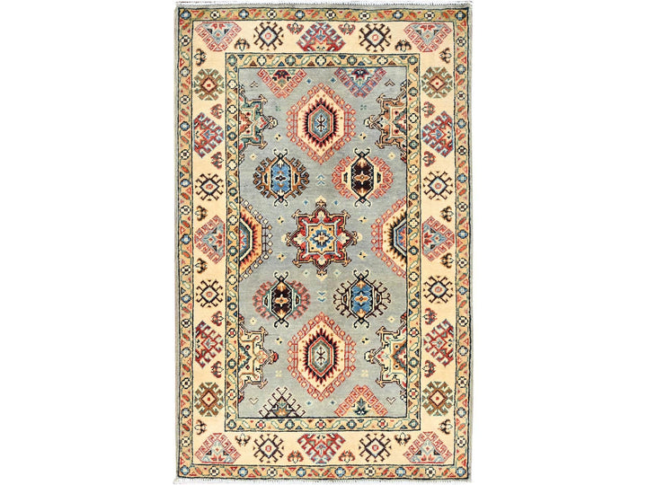 2'10" x 4'7" New Hand Knotted Grey Wool Rectangle Oriental Rug - MOA10286466