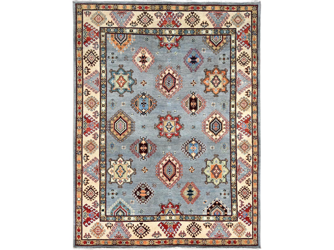 5'7" x 7'5" New Hand Knotted Grey Wool Rectangle Oriental Rug - MOA10286470