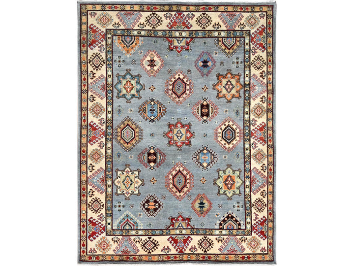 5'7" x 7'5" New Hand Knotted Grey Wool Rectangle Oriental Rug - MOA10286470