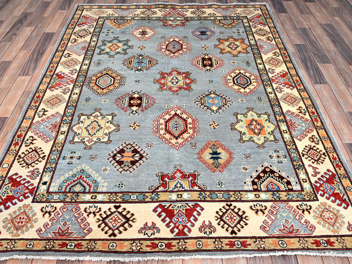 5'7" x 7'5" New Hand Knotted Grey Wool Rectangle Oriental Rug - MOA10286470