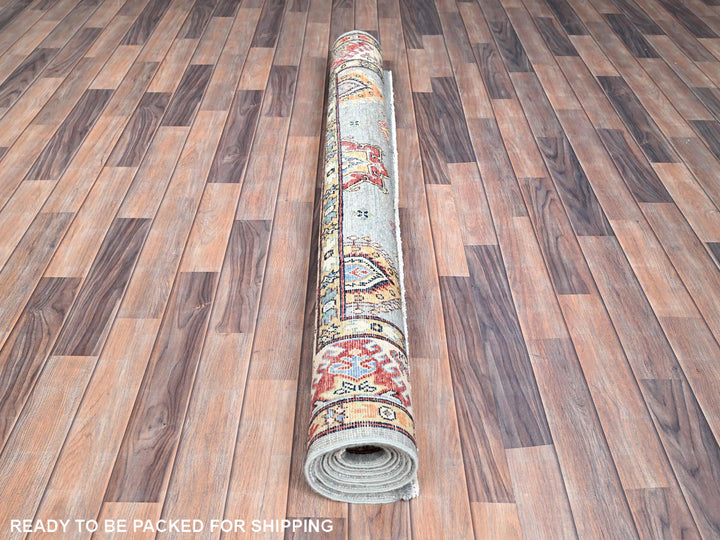 5'7" x 7'5" New Hand Knotted Grey Wool Rectangle Oriental Rug - MOA10286470