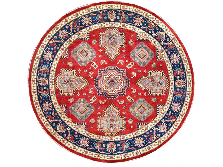 8'10" x 8'11" New Hand Knotted Red Wool Round Oriental Rug - MOA10286476