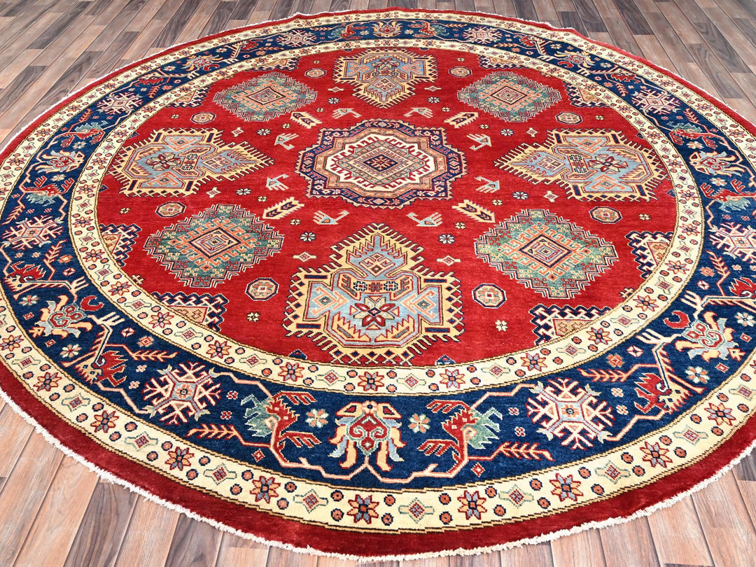 8'10" x 8'11" New Hand Knotted Red Wool Round Oriental Rug - MOA10286476