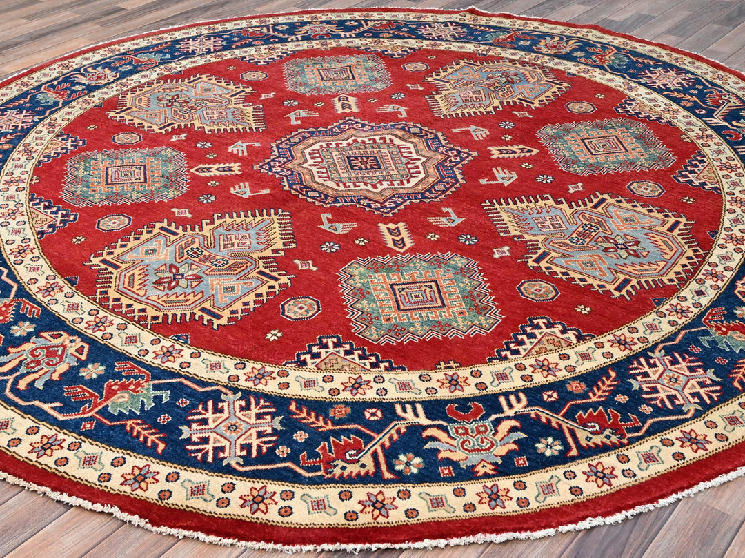 8'10" x 8'11" New Hand Knotted Red Wool Round Oriental Rug - MOA10286476