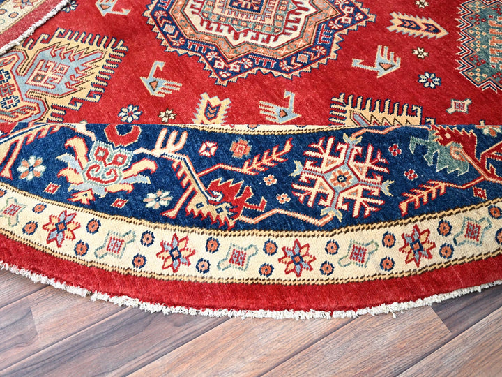 8'10" x 8'11" New Hand Knotted Red Wool Round Oriental Rug - MOA10286476