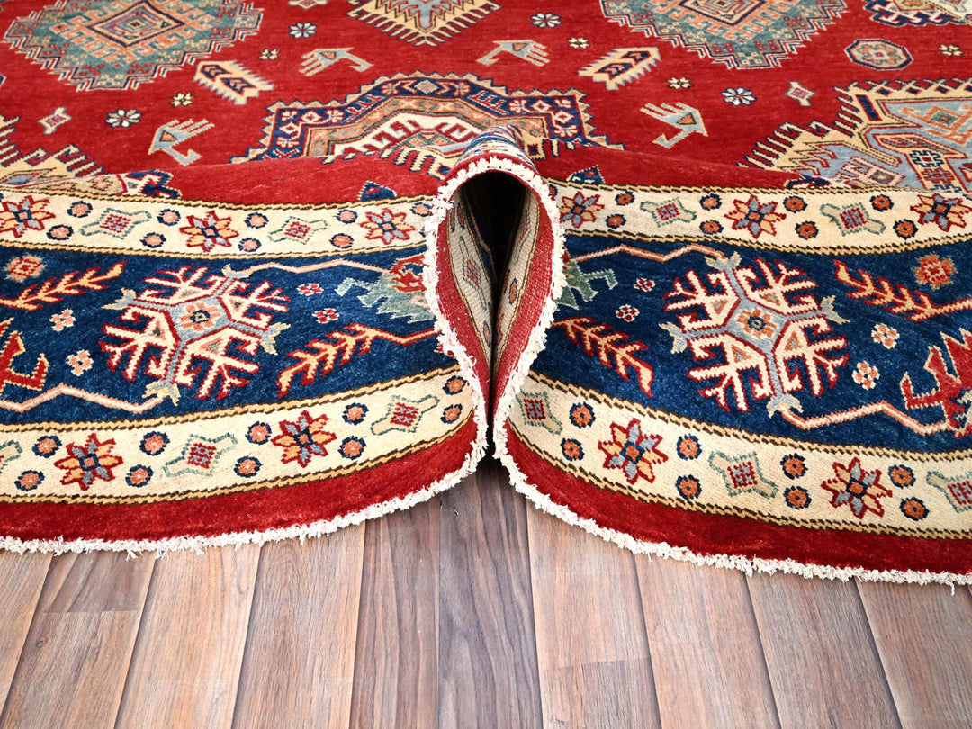 8'10" x 8'11" New Hand Knotted Red Wool Round Oriental Rug - MOA10286476