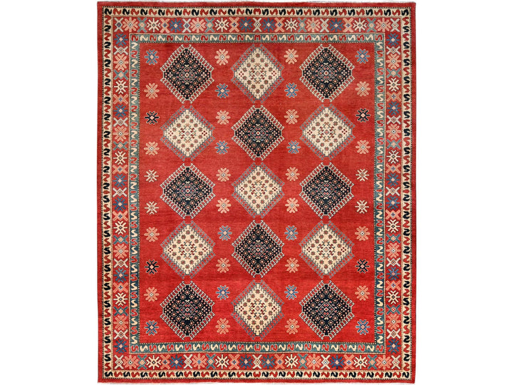 8'1" x 9'9" New Hand Knotted Red Wool Rectangle Oriental Rug - MOA10286478