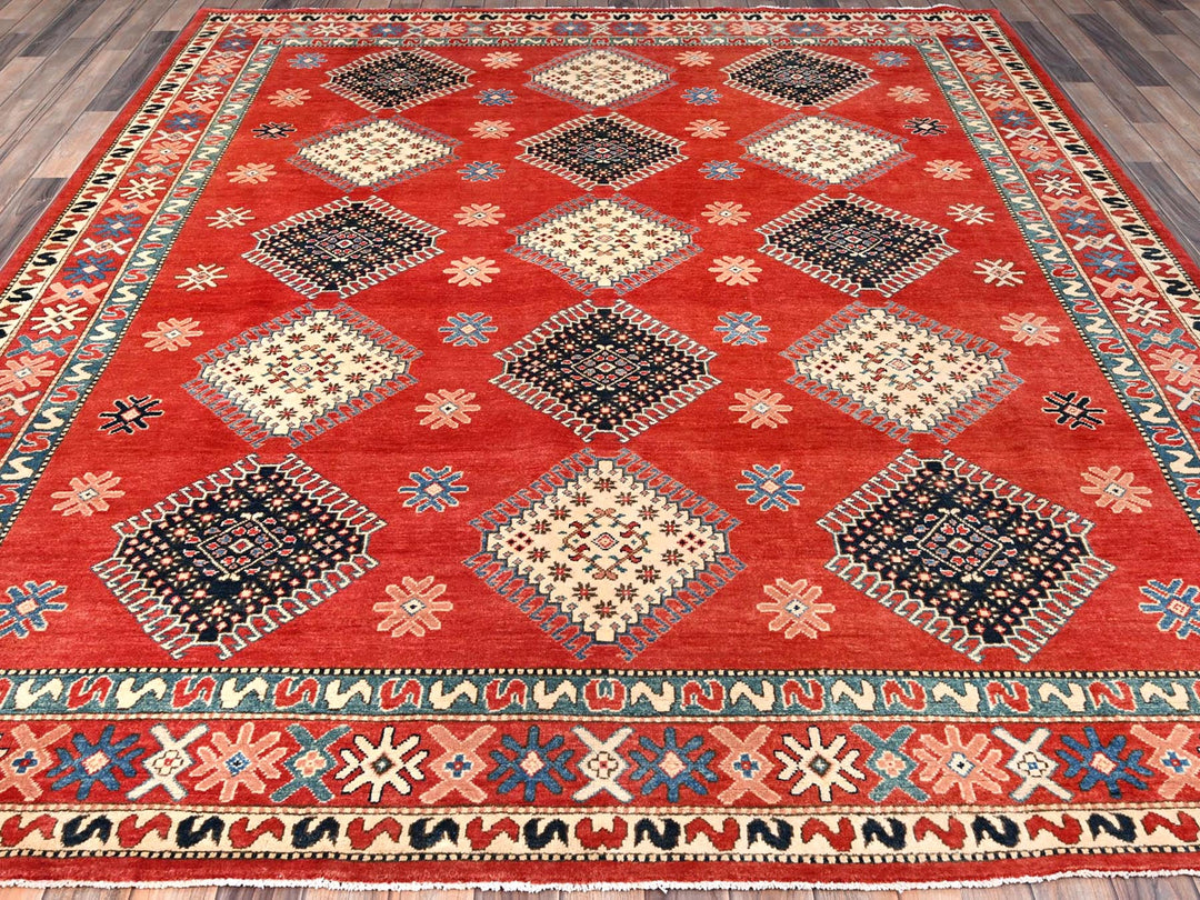 8'1" x 9'9" New Hand Knotted Red Wool Rectangle Oriental Rug - MOA10286478