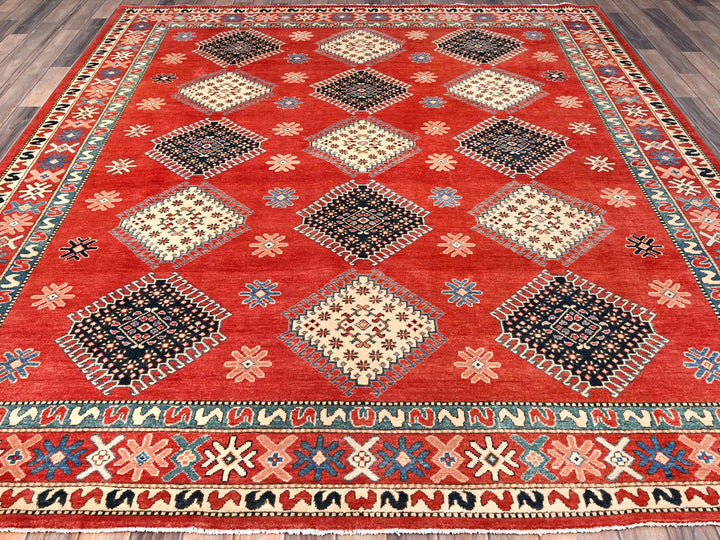 8'1" x 9'9" New Hand Knotted Red Wool Rectangle Oriental Rug - MOA10286478