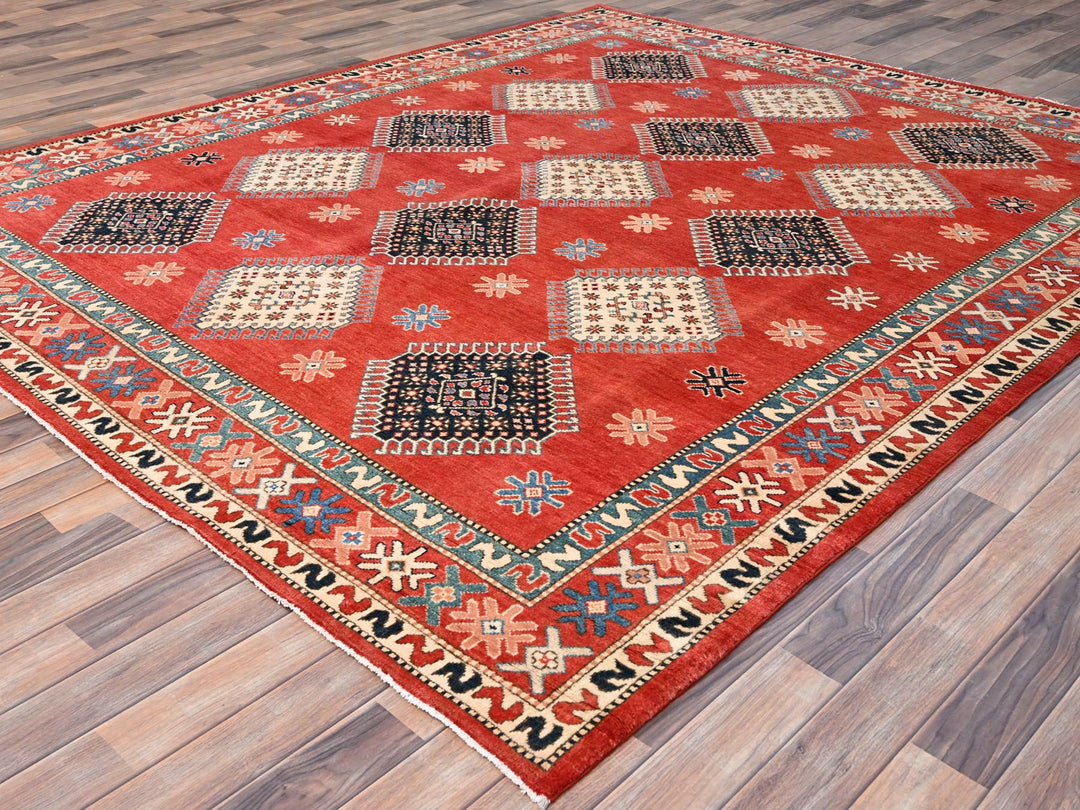 8'1" x 9'9" New Hand Knotted Red Wool Rectangle Oriental Rug - MOA10286478