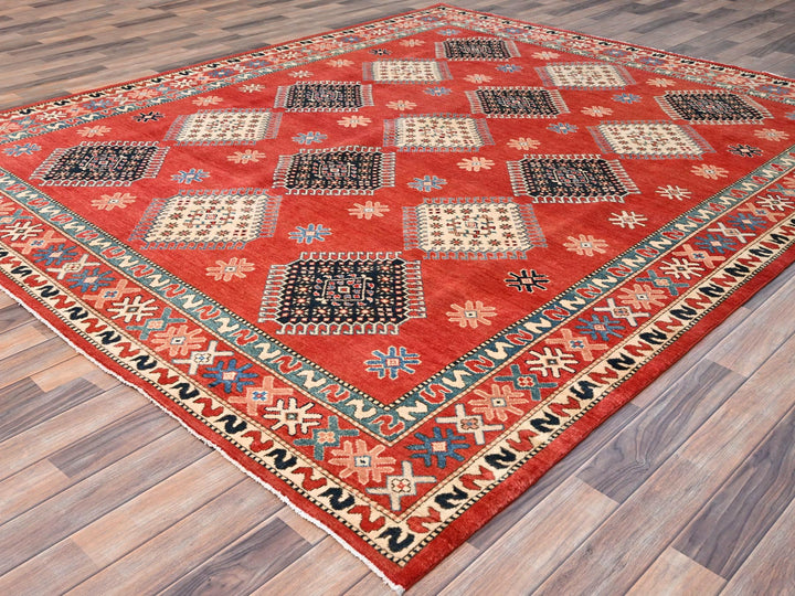 8'1" x 9'9" New Hand Knotted Red Wool Rectangle Oriental Rug - MOA10286478