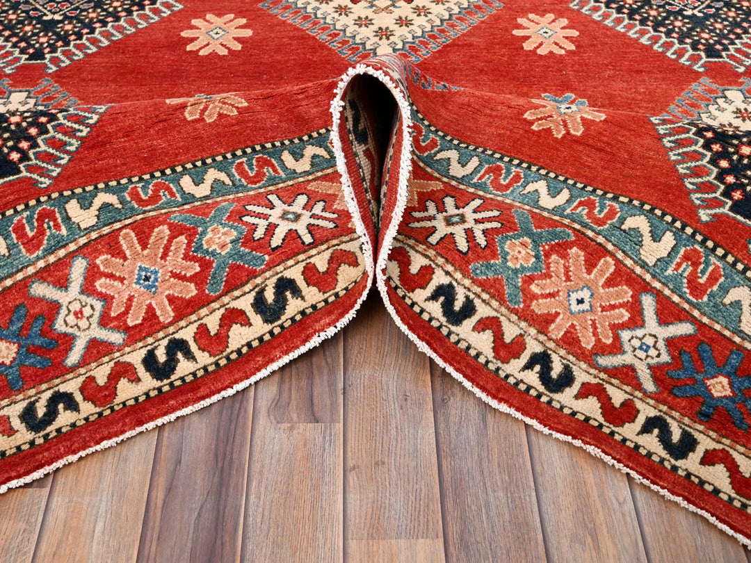 8'1" x 9'9" New Hand Knotted Red Wool Rectangle Oriental Rug - MOA10286478