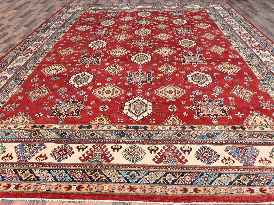 12'0" x 15'9" New Hand Knotted Red Wool Rectangle Oriental Rug - MOA10286484