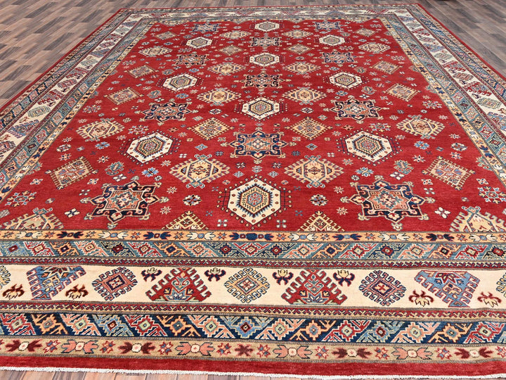 12'0" x 15'9" New Hand Knotted Red Wool Rectangle Oriental Rug - MOA10286484