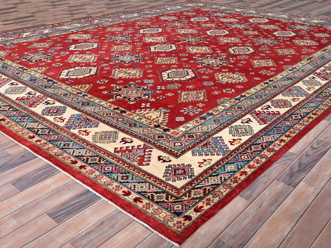 12'0" x 15'9" New Hand Knotted Red Wool Rectangle Oriental Rug - MOA10286484