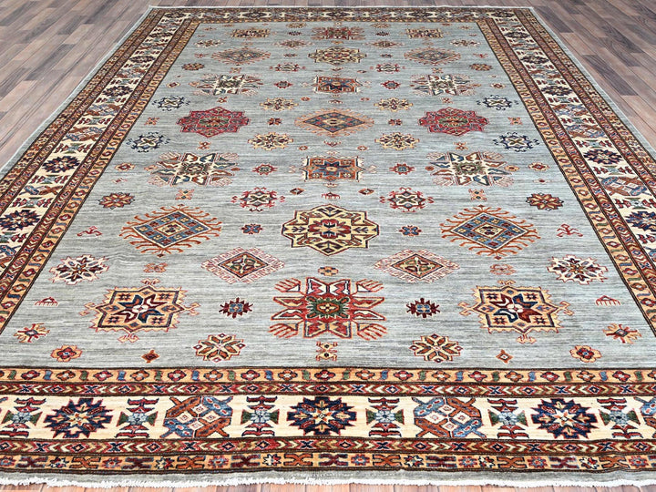 8'11" x 11'11" New Hand Knotted Grey Wool Rectangle Oriental Rug - MOA10286535