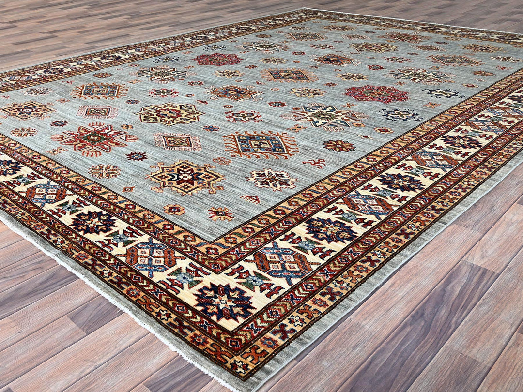 8'11" x 11'11" New Hand Knotted Grey Wool Rectangle Oriental Rug - MOA10286535