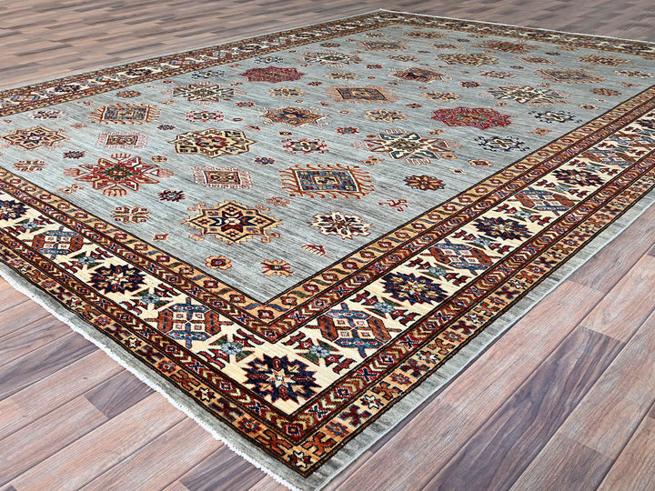 8'11" x 11'11" New Hand Knotted Grey Wool Rectangle Oriental Rug - MOA10286535