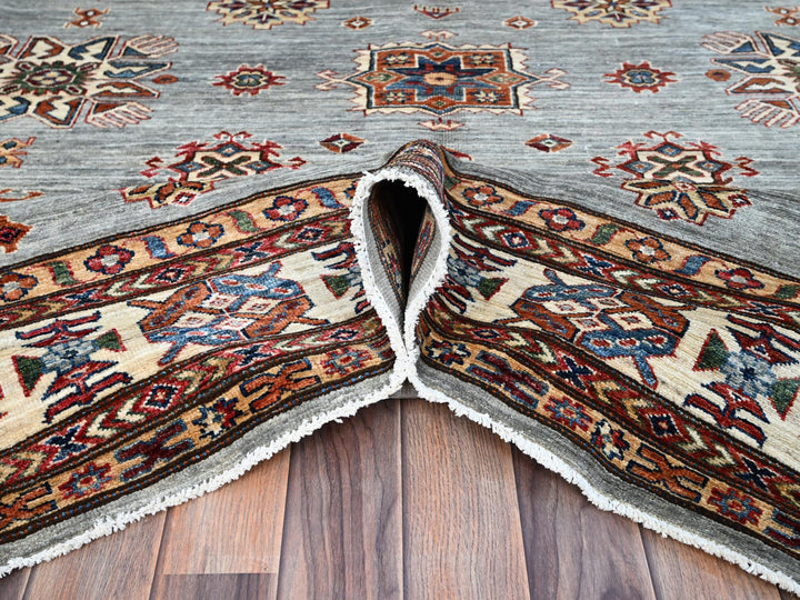 8'11" x 11'11" New Hand Knotted Grey Wool Rectangle Oriental Rug - MOA10286535