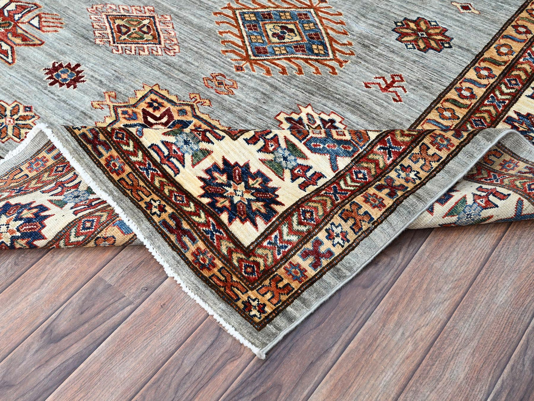 8'11" x 11'11" New Hand Knotted Grey Wool Rectangle Oriental Rug - MOA10286535