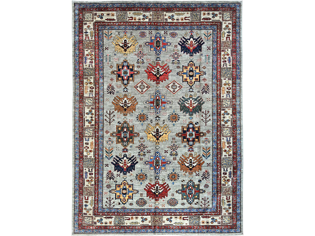 8'8" x 11'9" New Hand Knotted Grey Wool Rectangle Oriental Rug - MOA10286537