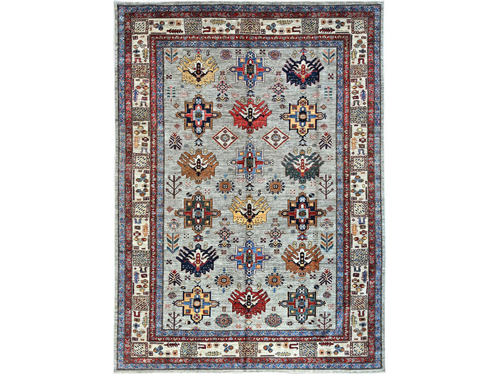 8'8" x 11'9" New Hand Knotted Grey Wool Rectangle Oriental Rug - MOA10286537