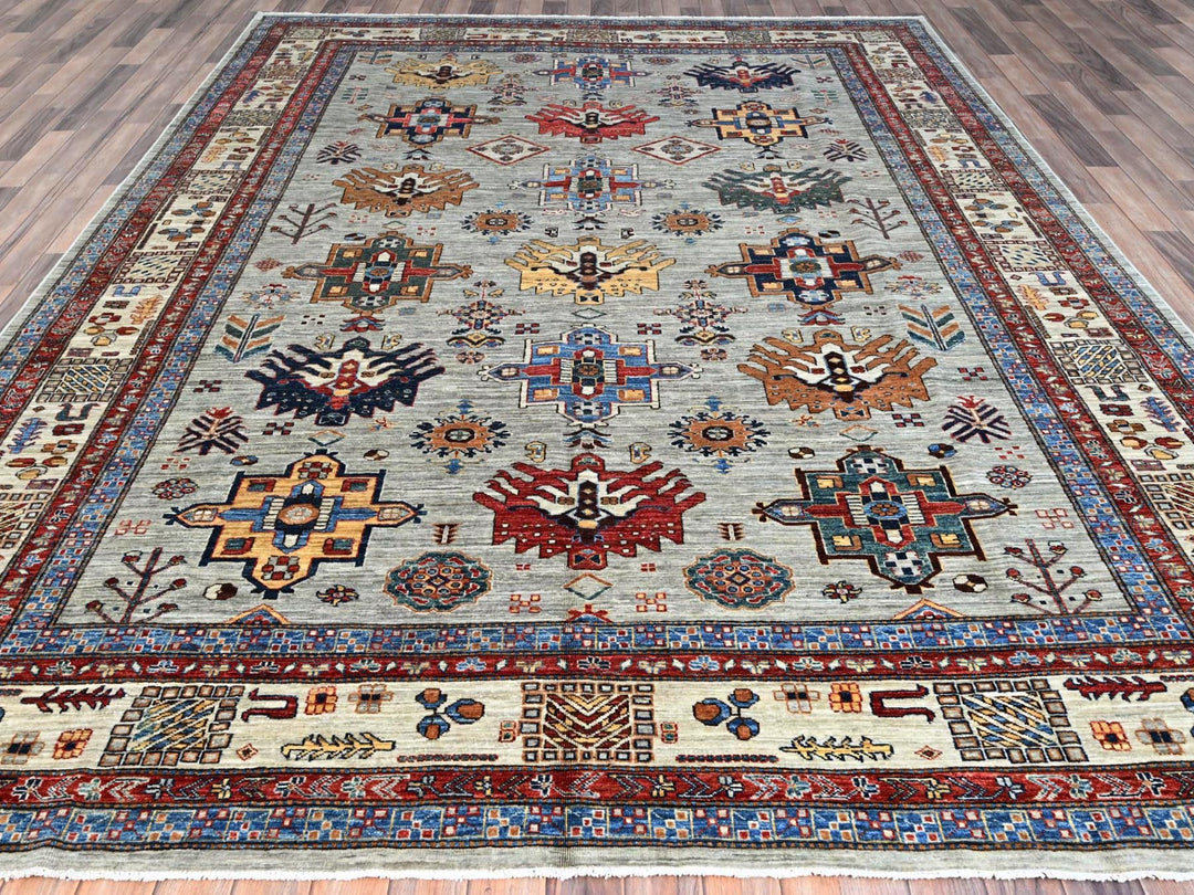 8'8" x 11'9" New Hand Knotted Grey Wool Rectangle Oriental Rug - MOA10286537