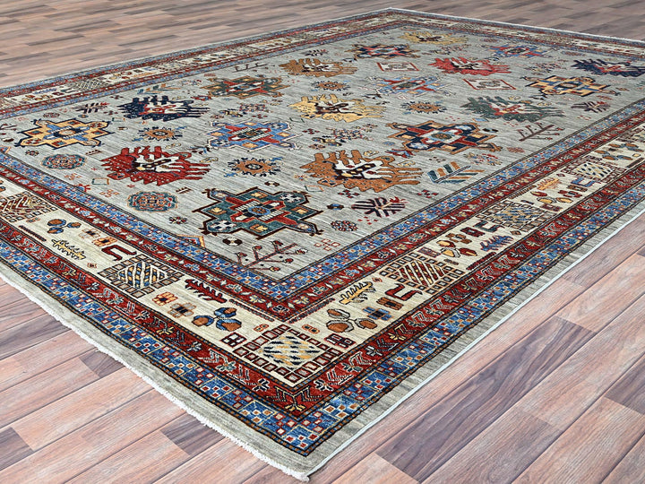 8'8" x 11'9" New Hand Knotted Grey Wool Rectangle Oriental Rug - MOA10286537