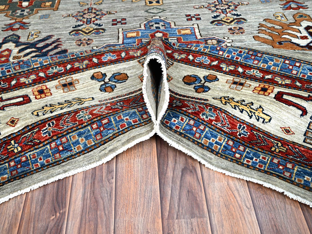 8'8" x 11'9" New Hand Knotted Grey Wool Rectangle Oriental Rug - MOA10286537