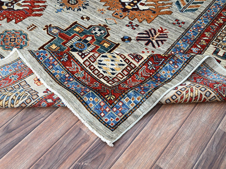 8'8" x 11'9" New Hand Knotted Grey Wool Rectangle Oriental Rug - MOA10286537