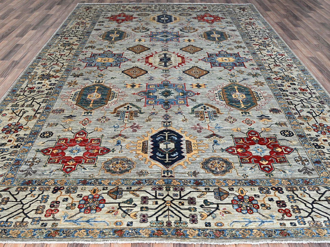 8'9" x 11'9" New Hand Knotted Grey Wool Rectangle Oriental Rug - MOA10286538