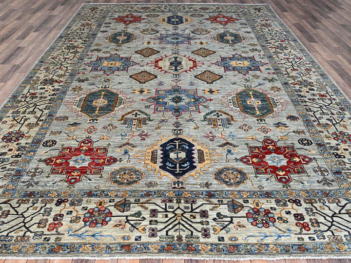 8'9" x 11'9" New Hand Knotted Grey Wool Rectangle Oriental Rug - MOA10286538