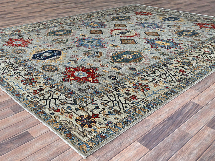 8'9" x 11'9" New Hand Knotted Grey Wool Rectangle Oriental Rug - MOA10286538