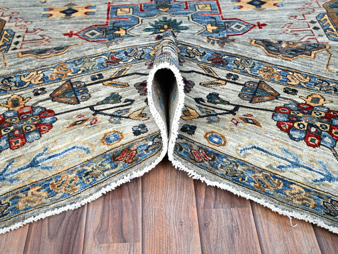 8'9" x 11'9" New Hand Knotted Grey Wool Rectangle Oriental Rug - MOA10286538