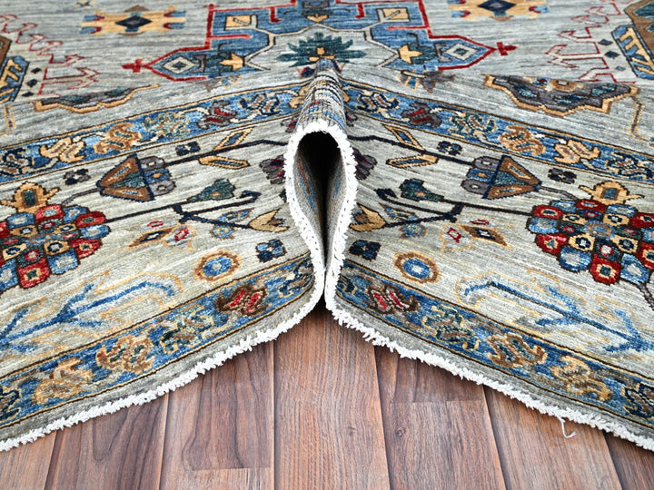 8'9" x 11'9" New Hand Knotted Grey Wool Rectangle Oriental Rug - MOA10286538