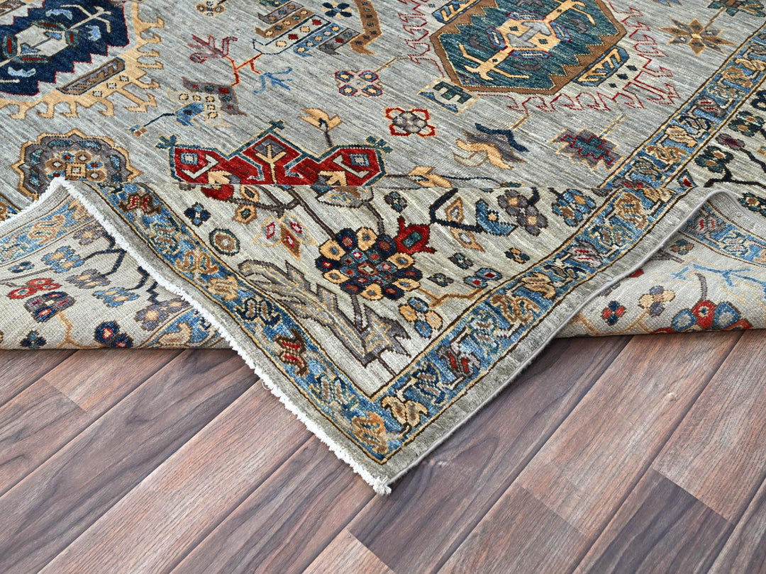 8'9" x 11'9" New Hand Knotted Grey Wool Rectangle Oriental Rug - MOA10286538