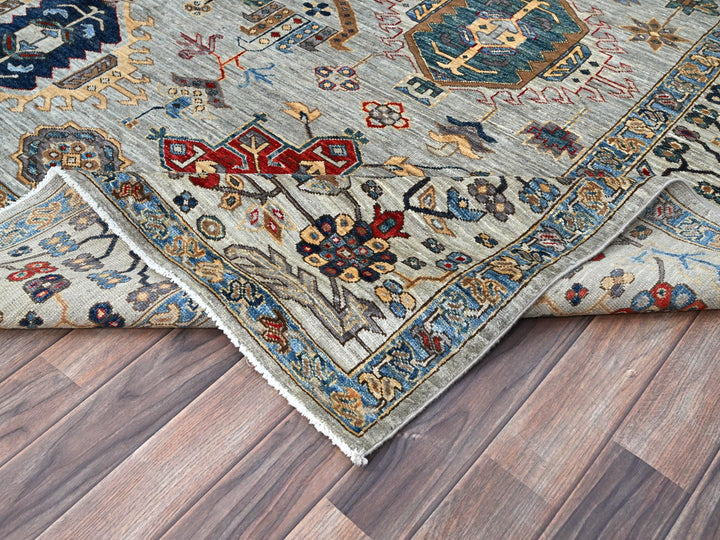 8'9" x 11'9" New Hand Knotted Grey Wool Rectangle Oriental Rug - MOA10286538