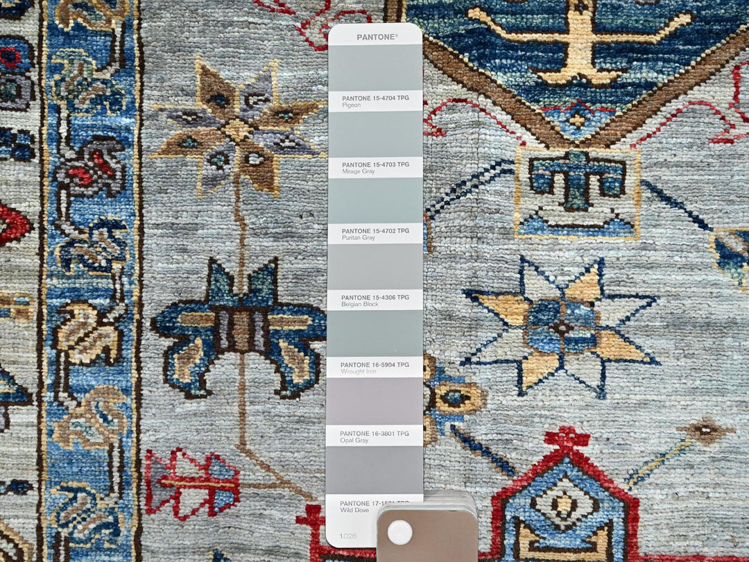 8'9" x 11'9" New Hand Knotted Grey Wool Rectangle Oriental Rug - MOA10286538