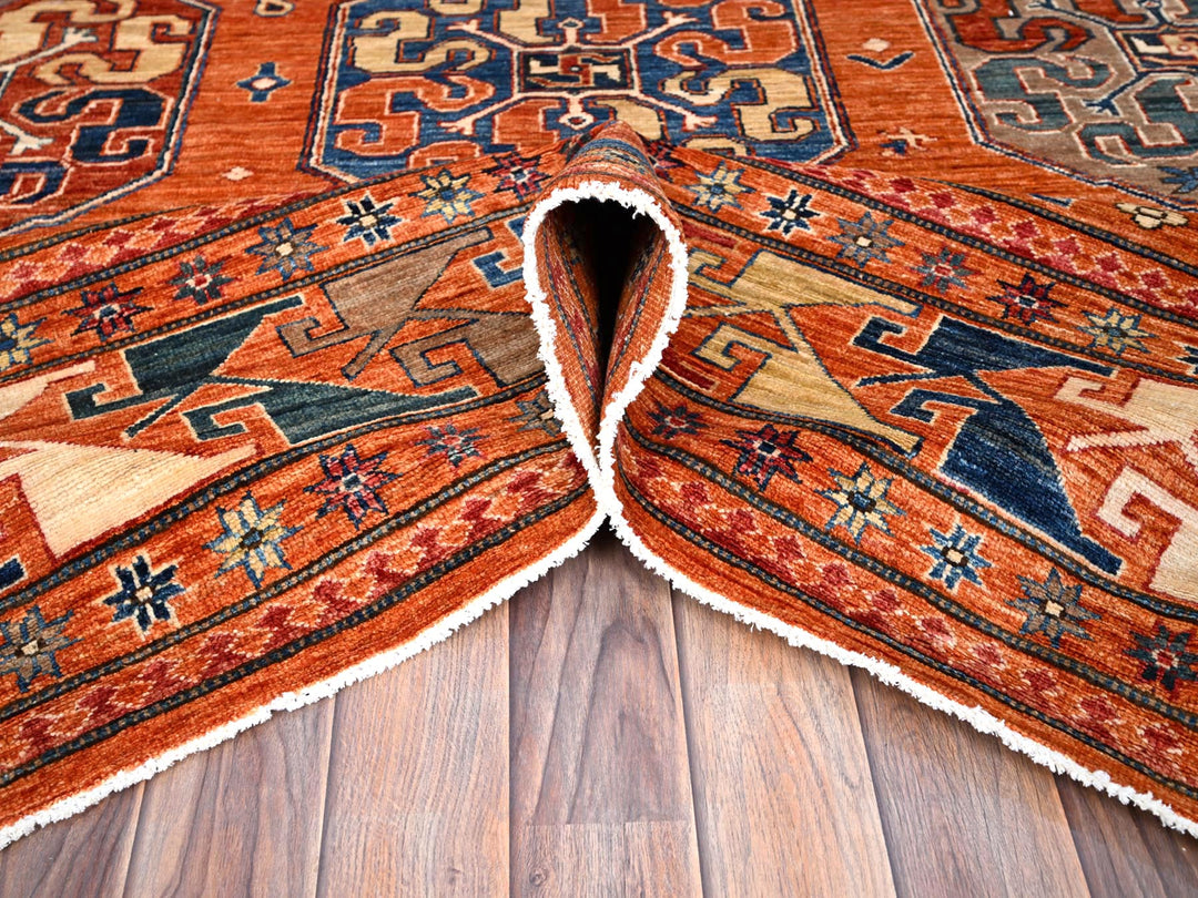 8'10" x 11'10" New Hand Knotted Orange Wool Rectangle Oriental Rug - MOA10286539