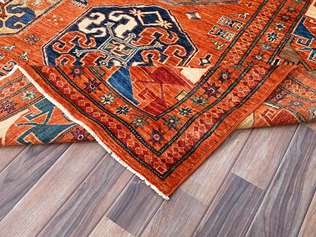 8'10" x 11'10" New Hand Knotted Orange Wool Rectangle Oriental Rug - MOA10286539