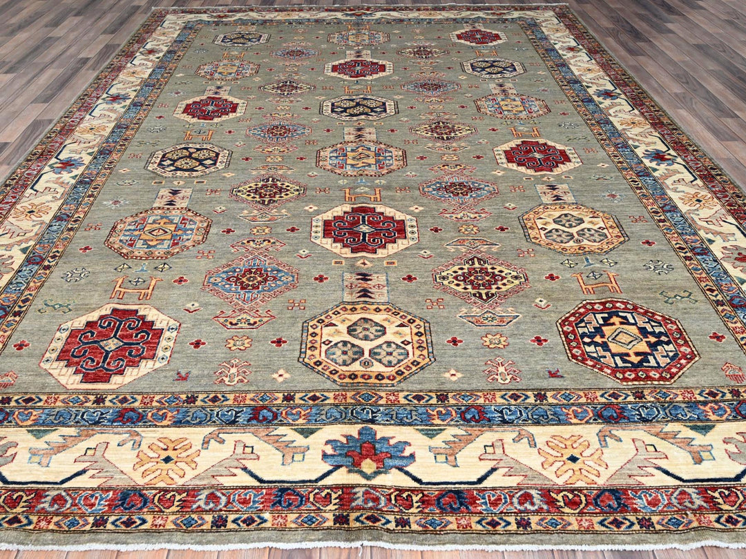 8'10" x 11'9" New Hand Knotted Grey Wool Rectangle Oriental Rug - MOA10286540