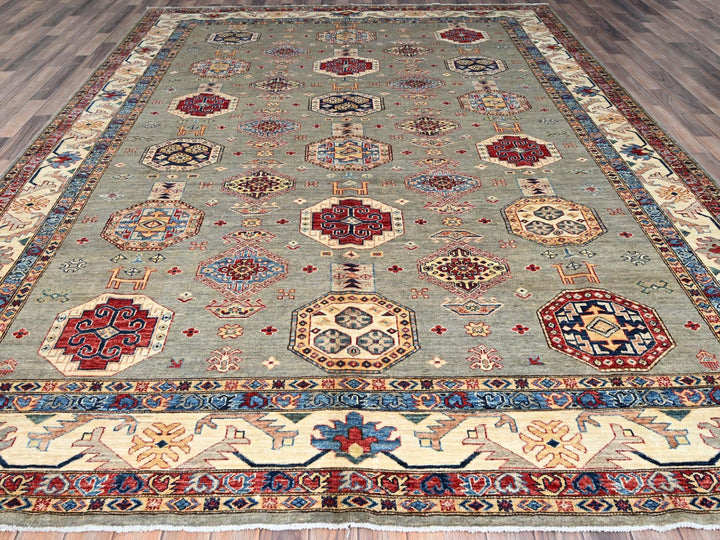 8'10" x 11'9" New Hand Knotted Grey Wool Rectangle Oriental Rug - MOA10286540