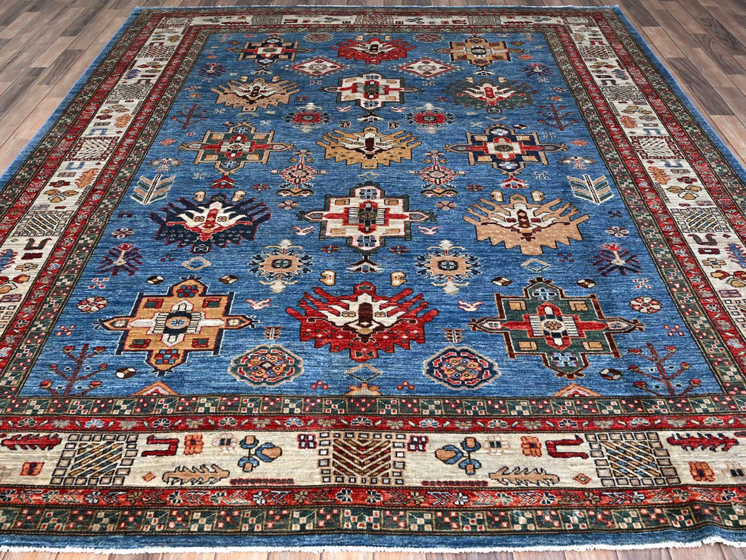 8'2" x 10'3" New Hand Knotted Blue Wool Rectangle Oriental Rug - MOA10286545