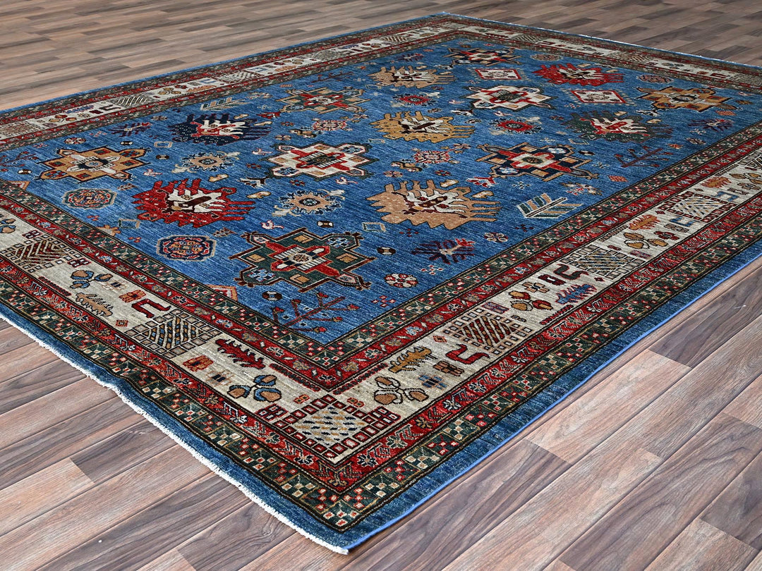 8'2" x 10'3" New Hand Knotted Blue Wool Rectangle Oriental Rug - MOA10286545