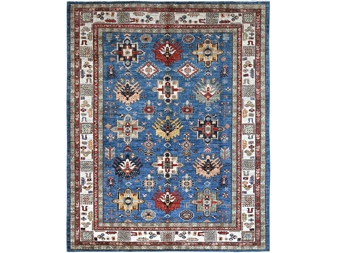 8'2" x 10'1" New Hand Knotted Blue Wool Rectangle Oriental Rug - MOA10286549