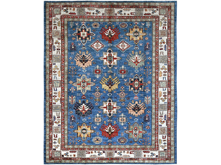 8'2" x 10'1" New Hand Knotted Blue Wool Rectangle Oriental Rug - MOA10286549