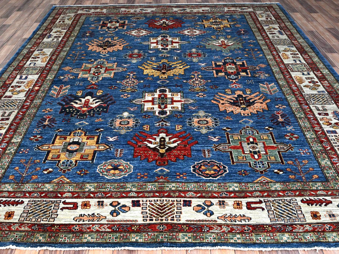 8'2" x 10'1" New Hand Knotted Blue Wool Rectangle Oriental Rug - MOA10286549