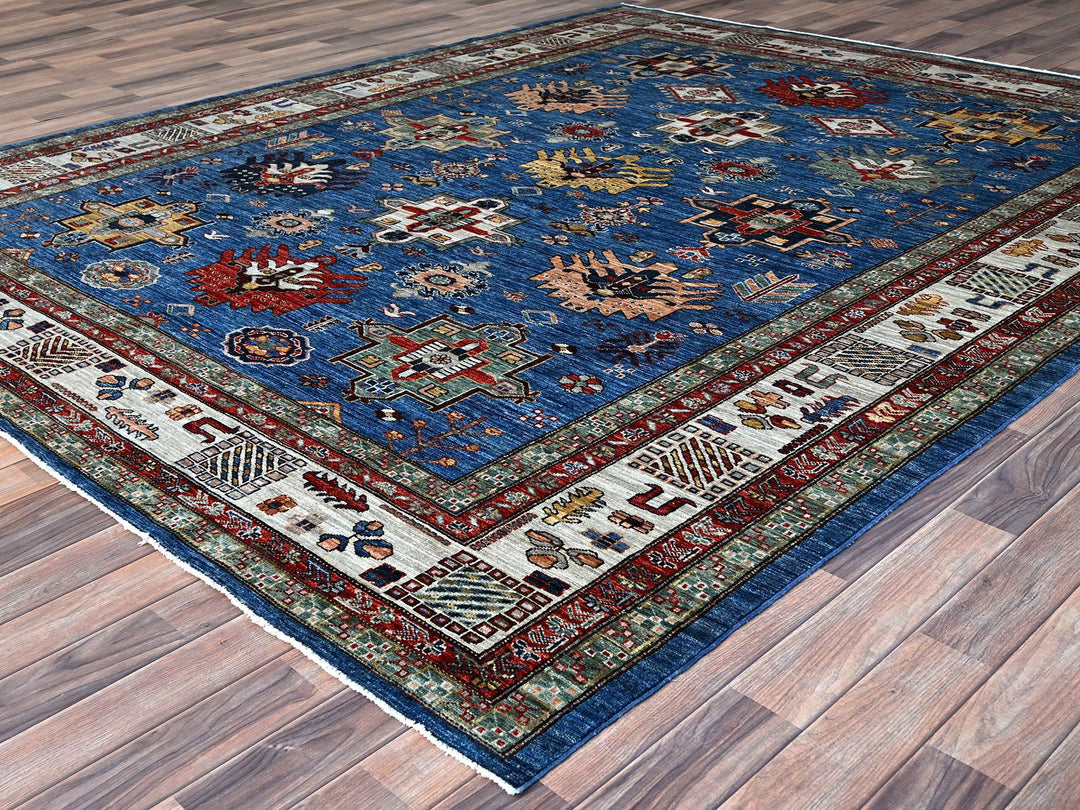 8'2" x 10'1" New Hand Knotted Blue Wool Rectangle Oriental Rug - MOA10286549